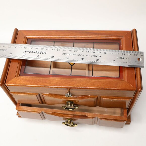 Vintage Wooden Musical Jewelry Box with Stained Glass Lid Trinket Box Storage - Picture 14 of 15